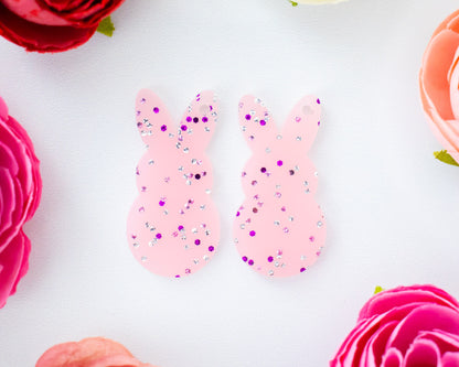 Pastel Pink Glitter Easter Bunny Earring Blanks