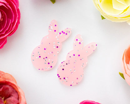 Pastel Pink Glitter Easter Bunny Earring Blanks