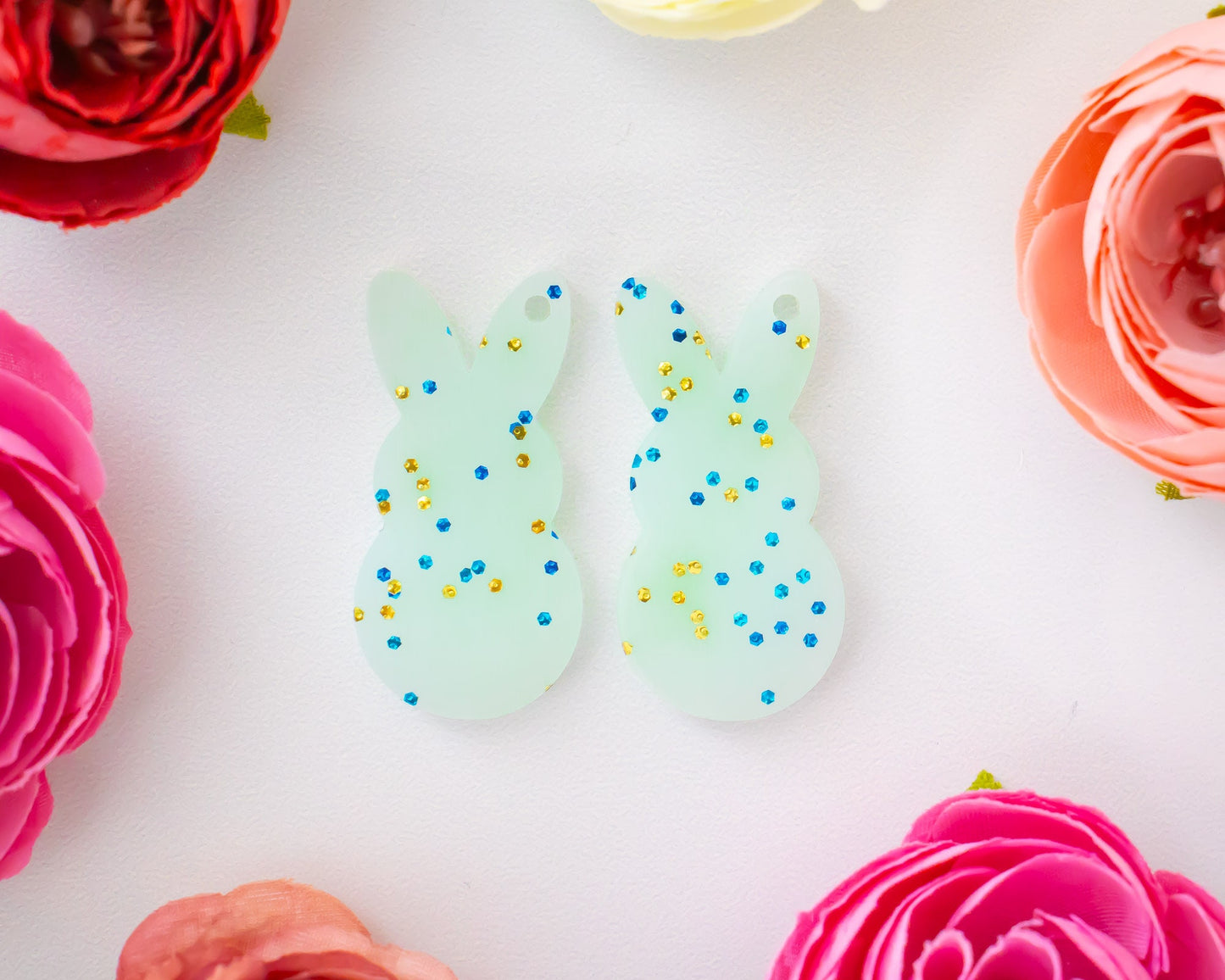 Pastel Mint Glitter Easter Bunny Earring Blanks