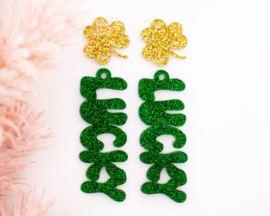 St Patrick's Day Glitter Lucky Shamrock Earring Blanks