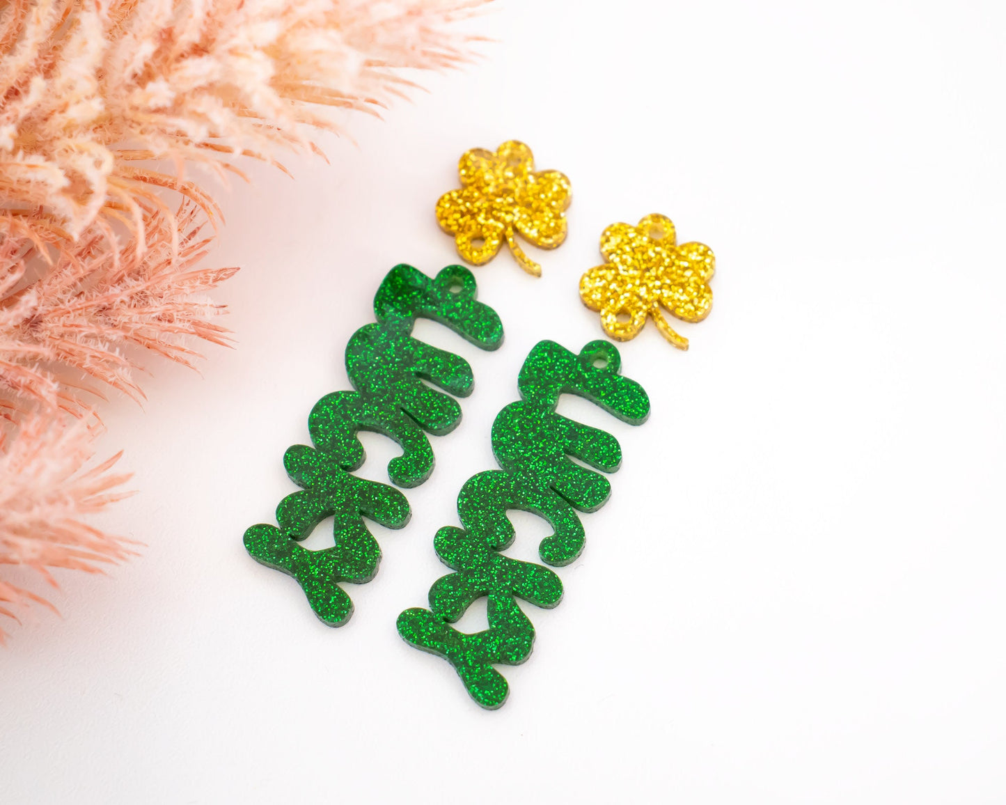 St Patrick's Day Glitter Lucky Shamrock Earring Blanks