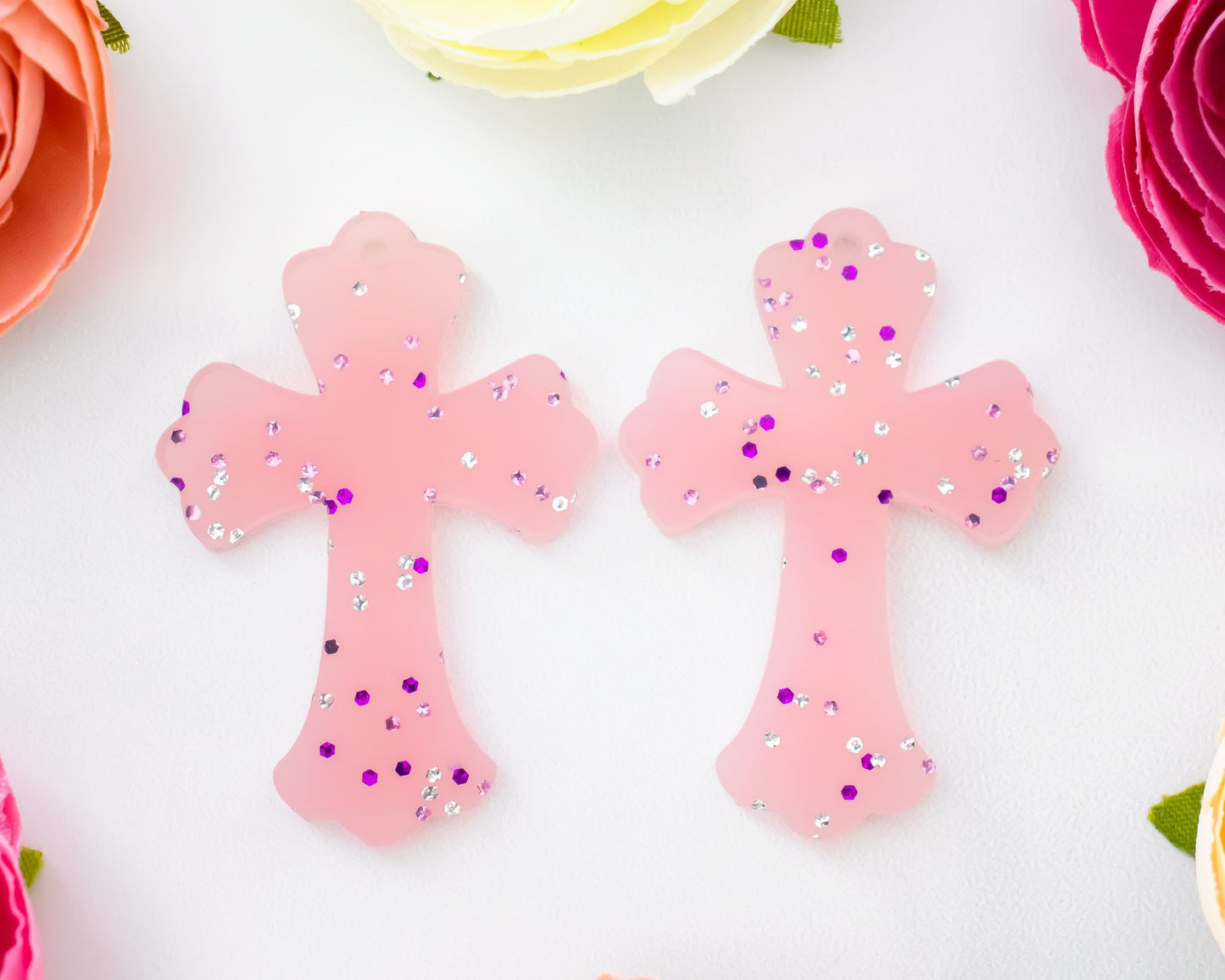 Pink Glitter Cross Earring Blanks