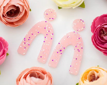 Pastel Pink Glitter Arch Earrings Blanks