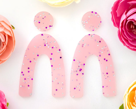 Pastel Pink Glitter Arch Earrings Blanks