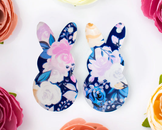 Blue Floral Easter Bunny Earring Blanks