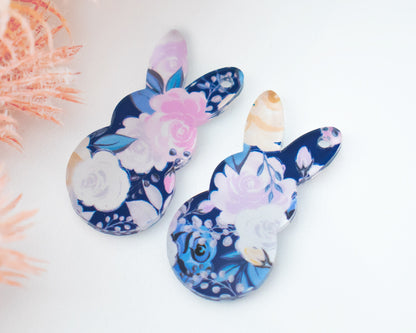 Blue Floral Easter Bunny Earring Blanks