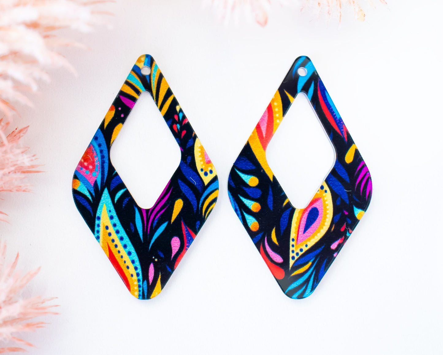 Peacock Feathers Diamond Teardrop Earrings Blanks