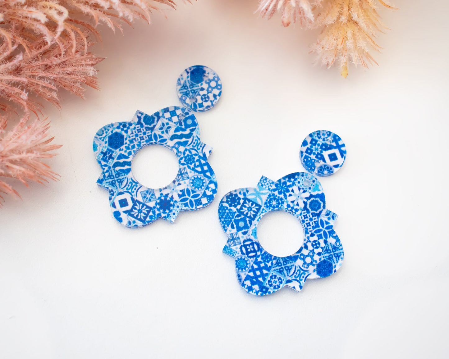 Blue Tile Geometric Earrings Blanks