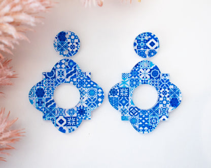 Blue Tile Geometric Earrings Blanks