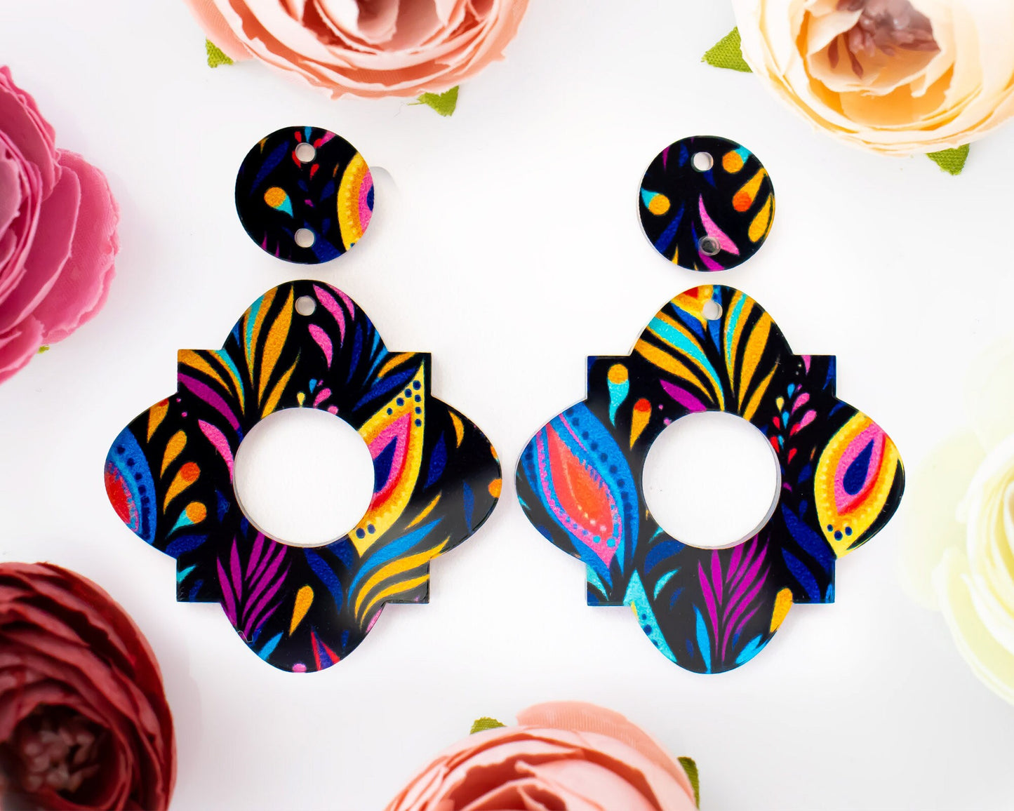 Peacock Feather Geometric Earrings Blanks