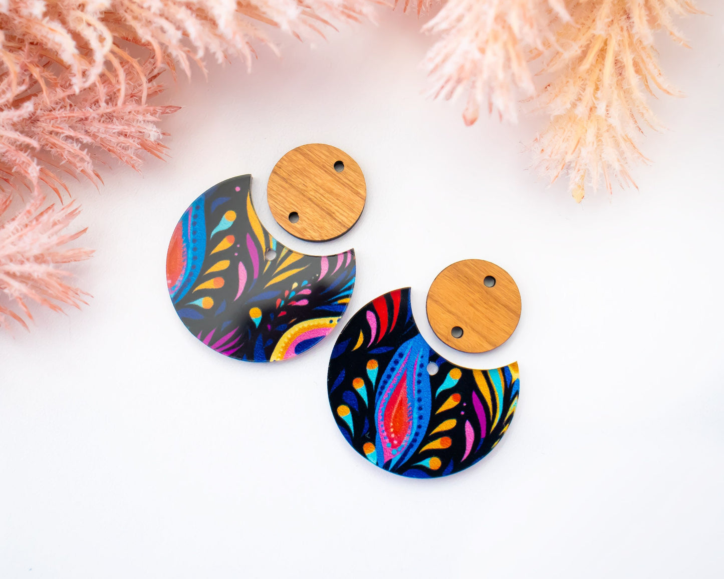 Peacock Feathers Circle Drop Earrings Blanks