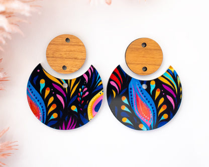 Peacock Feathers Circle Drop Earrings Blanks