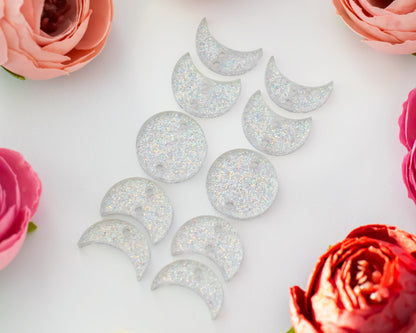 Silver Glitter Moon Phases Earring Blanks