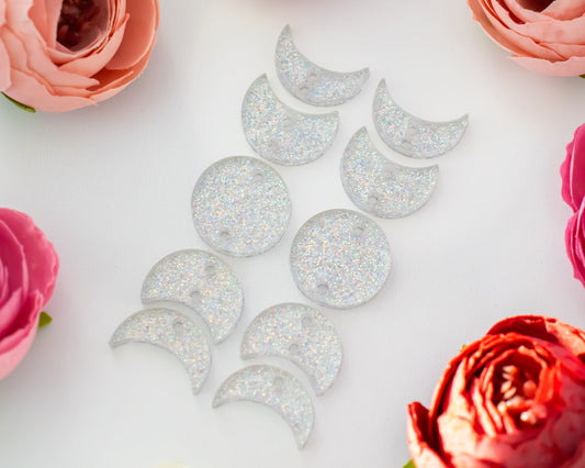 Silver Glitter Moon Phases Earring Blanks