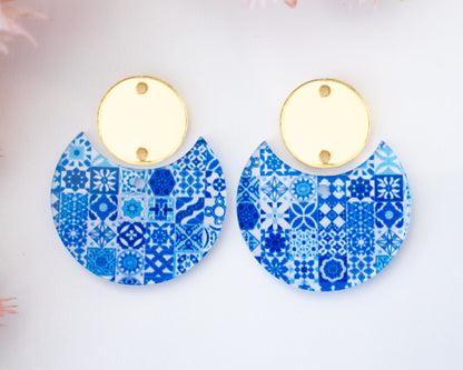 Blue Watercolor Circle Drop Earrings Blanks
