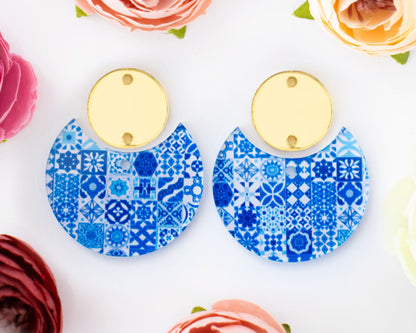 Blue Watercolor Circle Drop Earrings Blanks