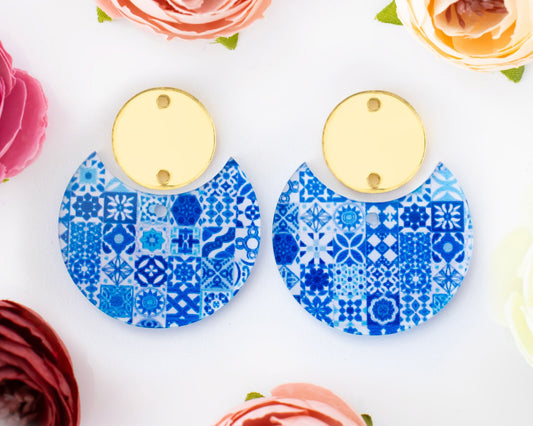 Blue Watercolor Circle Drop Earrings Blanks