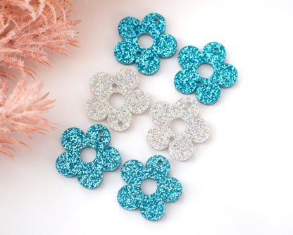 Blue & Silver Stacked Retro Flower Earring Blanks
