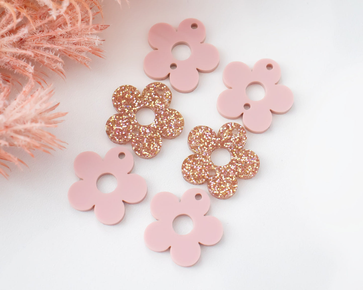 Stacked Pastel Pink Glitter Flower Earring Blanks