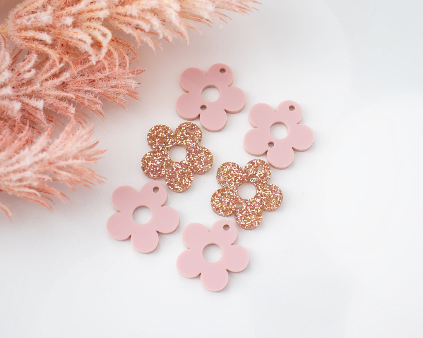 Stacked Pastel Pink Glitter Flower Earring Blanks