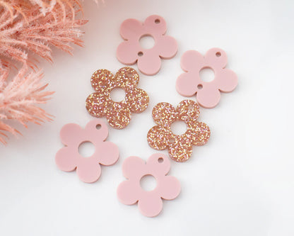 Stacked Pastel Pink Glitter Flower Earring Blanks