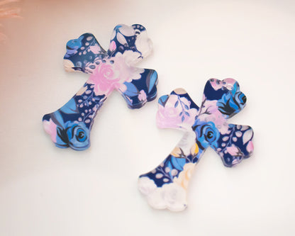 Blue Floral Cross Earring Blanks