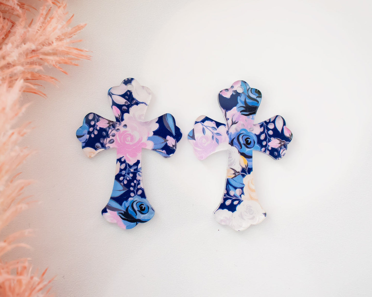 Blue Floral Cross Earring Blanks