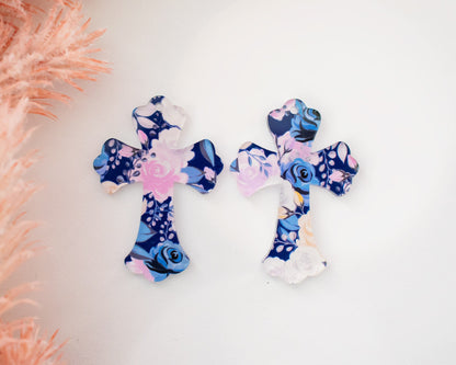 Blue Floral Cross Earring Blanks