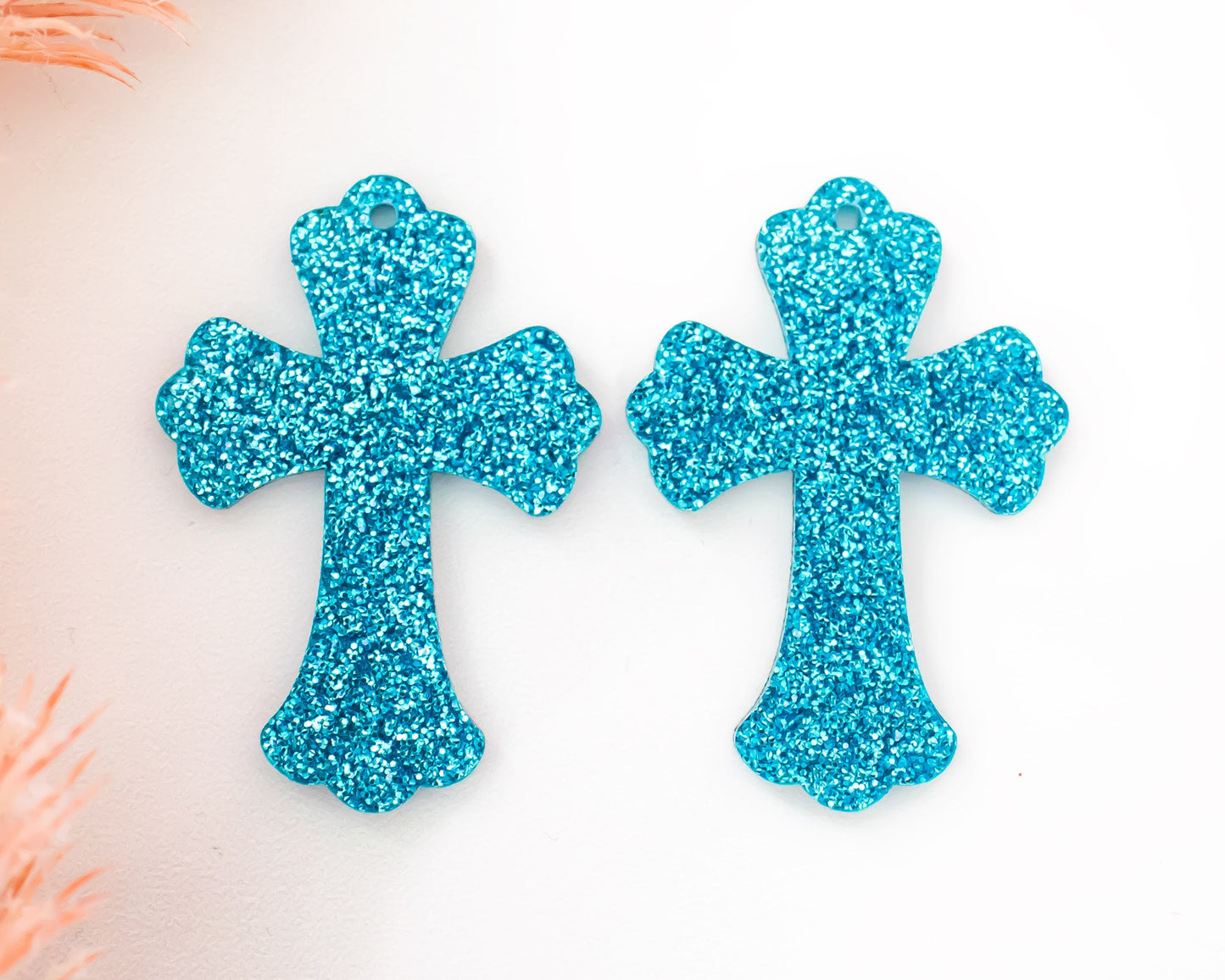 Blue Glitter Cross Earring Blanks