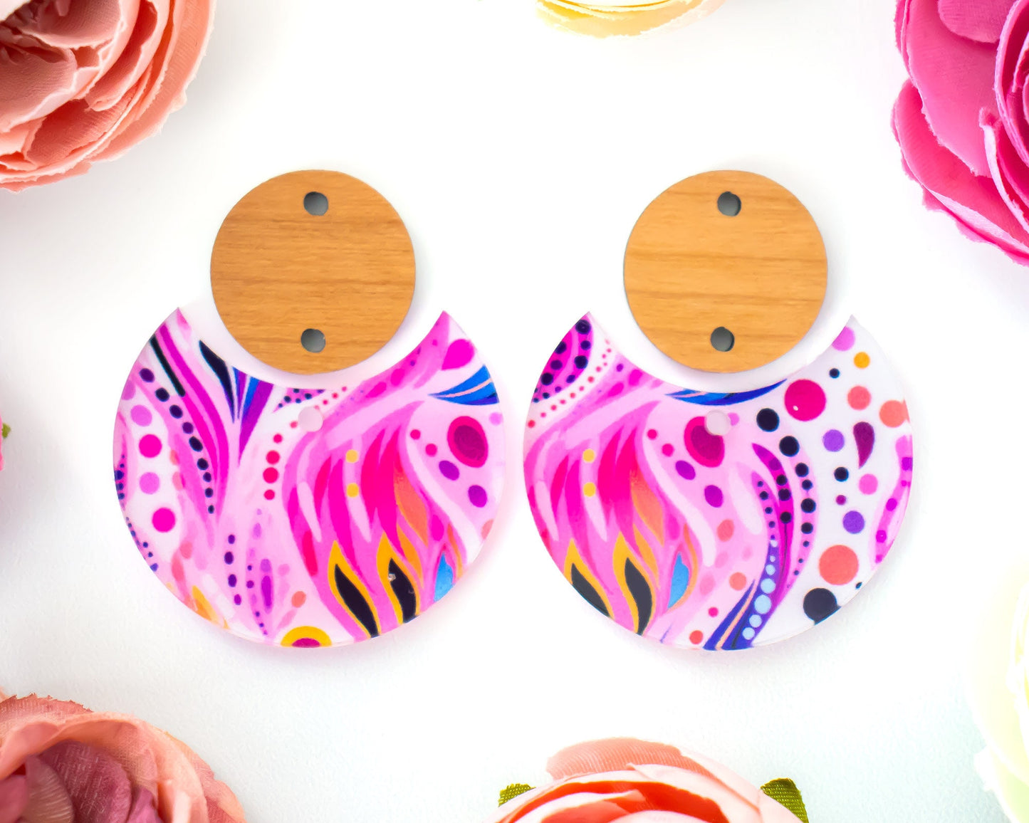 Abstract Floral Circle Drop Earrings Blanks