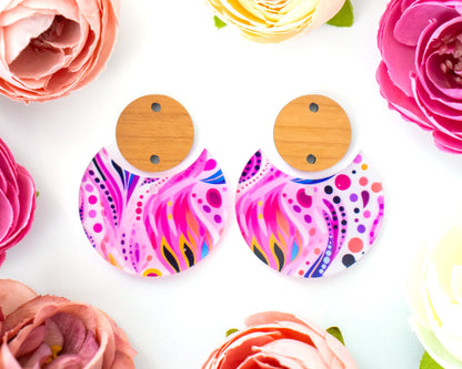 Abstract Floral Circle Drop Earrings Blanks