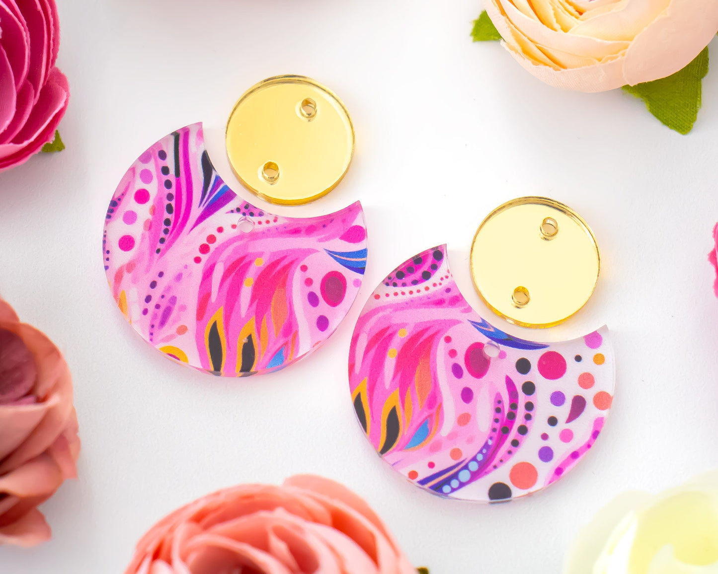 Abstract Flowers Circle Drop Earrings Blanks