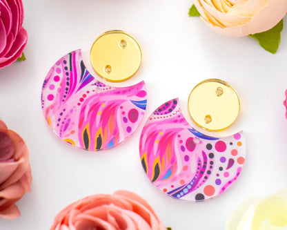 Abstract Flowers Circle Drop Earrings Blanks