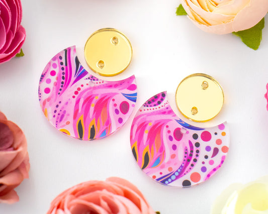 Abstract Flowers Circle Drop Earrings Blanks