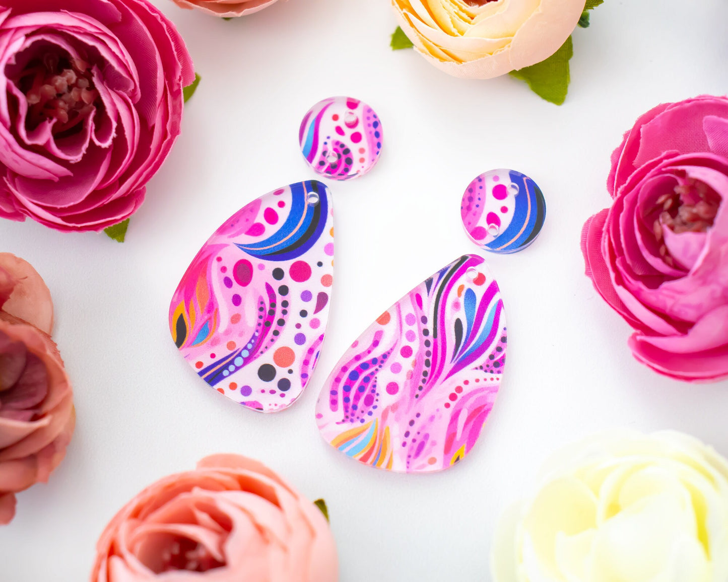 Abstract Floral Teardrop Earrings Blanks