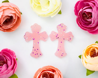 Pink Glitter Cross Earring Blanks
