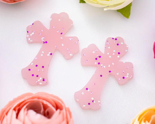 Pink Glitter Cross Earring Blanks