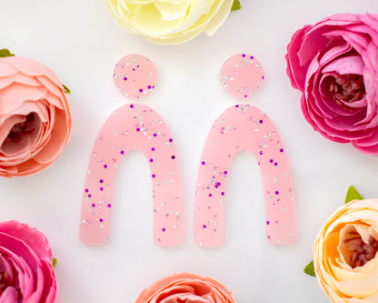 Pastel Pink Glitter Arch Earrings Blanks