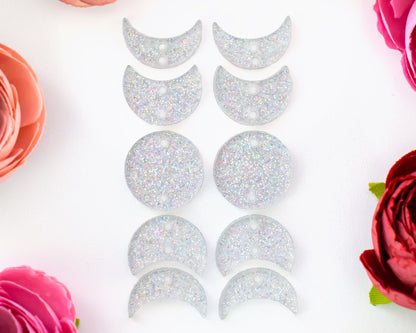 Silver Glitter Moon Phases Earring Blanks