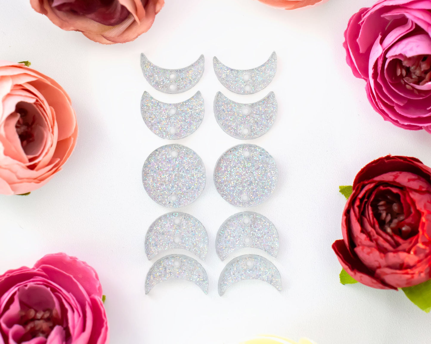 Silver Glitter Moon Phases Earring Blanks