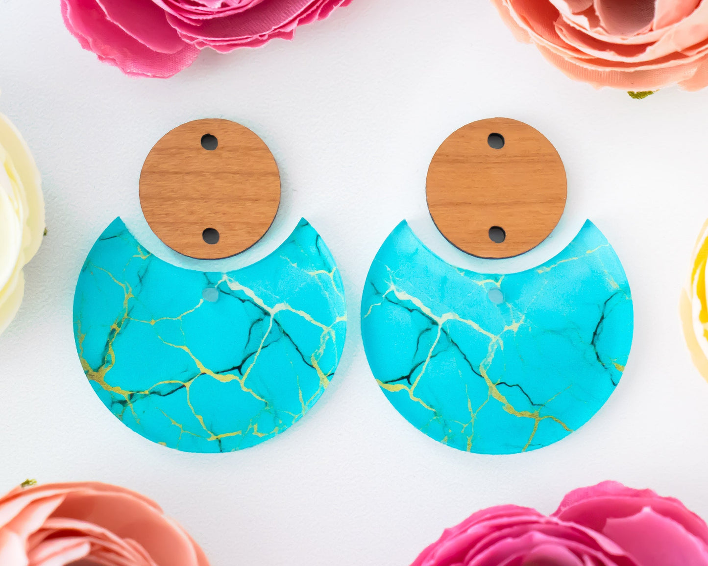 Turquoise Circle Drop Earrings Blanks