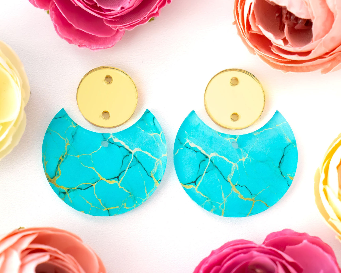 Turquoise Circle Drop Earrings Blanks