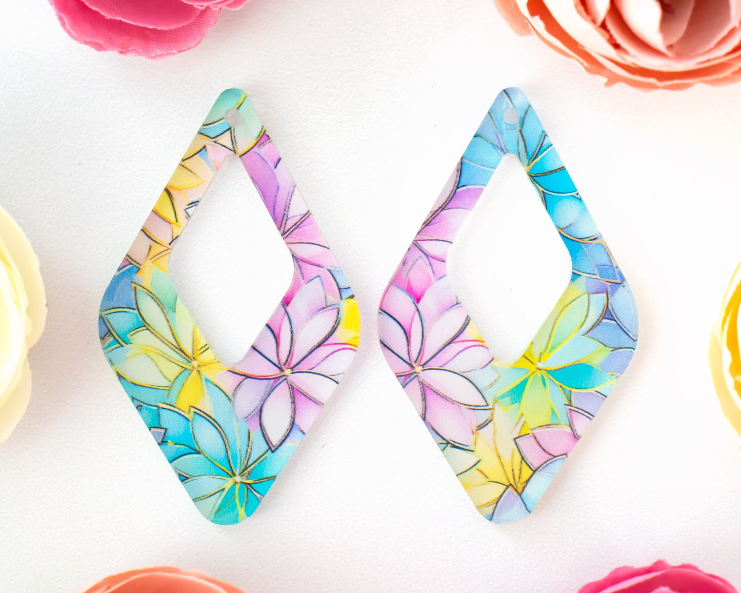 Pastel Flower Teardrop Earrings Blanks
