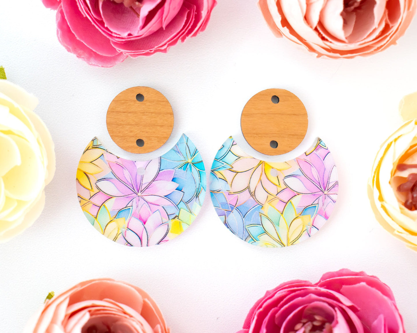 Pastel Floral Circle Drop Earrings Blanks