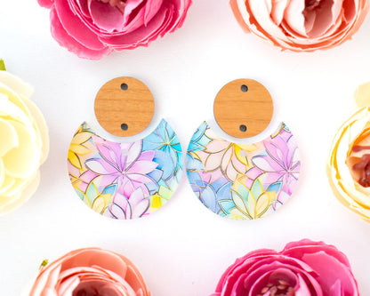 Pastel Floral Circle Drop Earrings Blanks