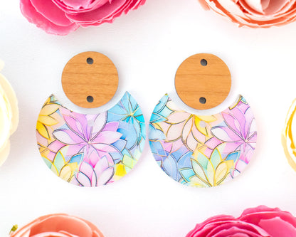Pastel Floral Circle Drop Earrings Blanks