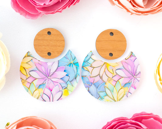 Pastel Floral Circle Drop Earrings Blanks