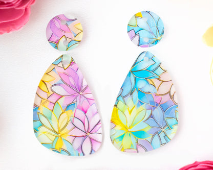 Pastel Flower Teardrop Earrings Blanks