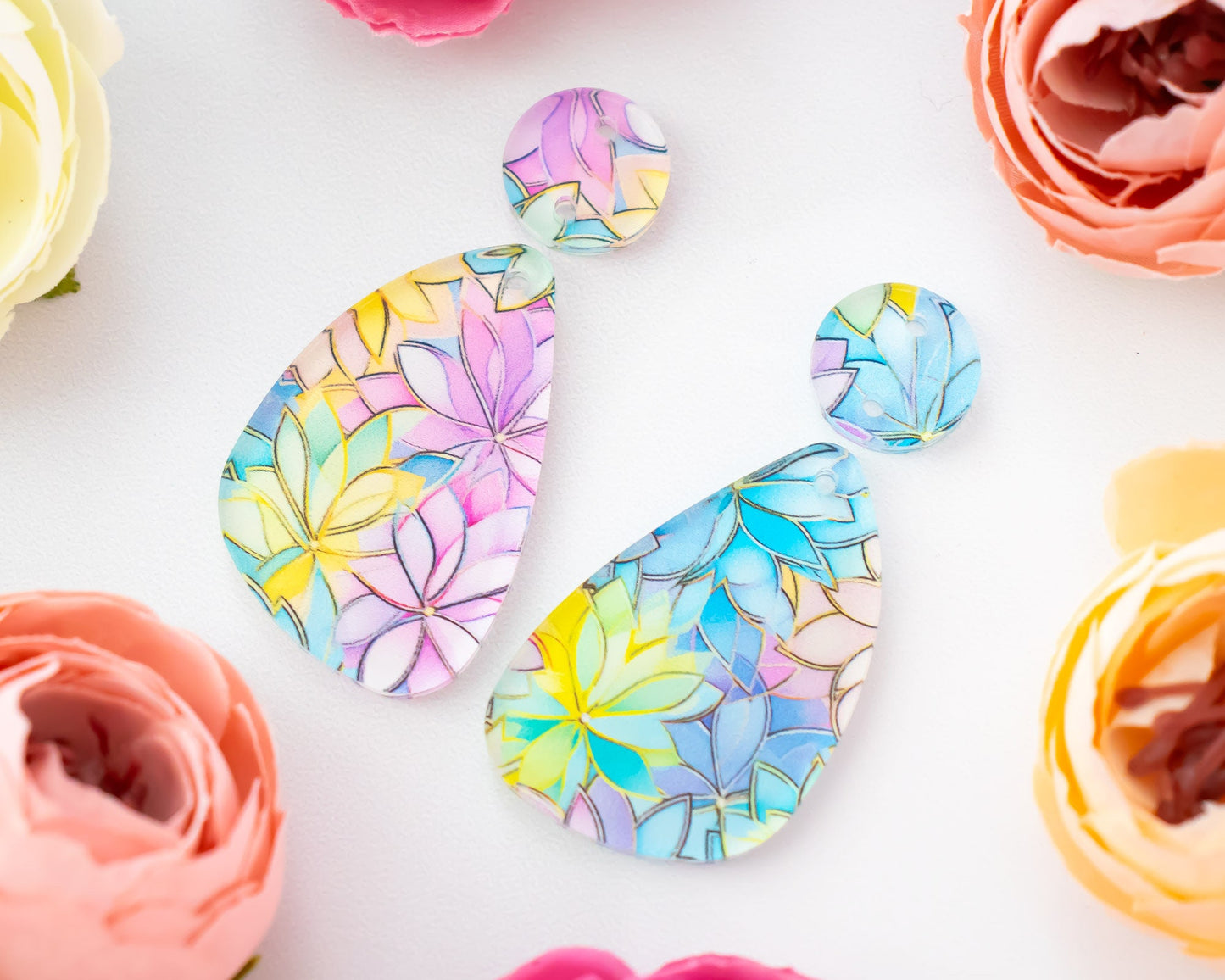 Pastel Flower Teardrop Earrings Blanks