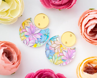 Pastel Flowers Circle Drop Earrings Blanks